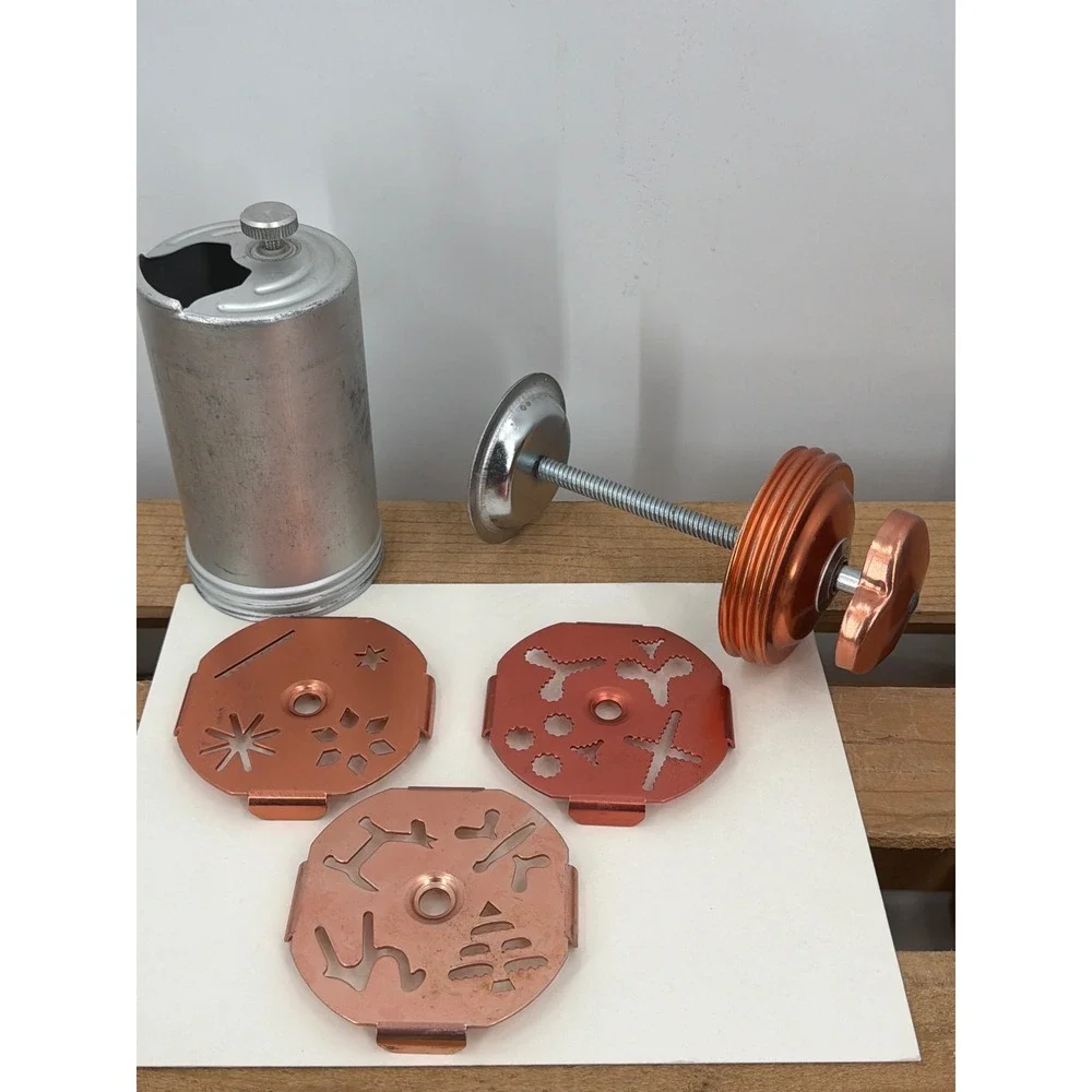 Vtg Aluminum Mirro Dial a Cookie Press 3 Copper Discs Manual Spritz Maker